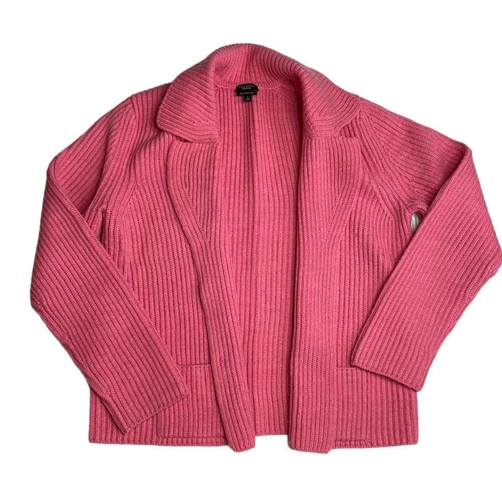 Talbots hot pink knit merino wool blazer cardigan Large